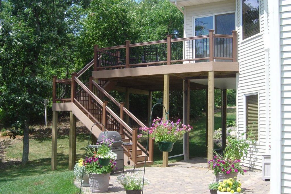 Deck leading to lower level patio., deck, new deck, Xpand deck, composite deck, wood deck, composite decking, wood decking